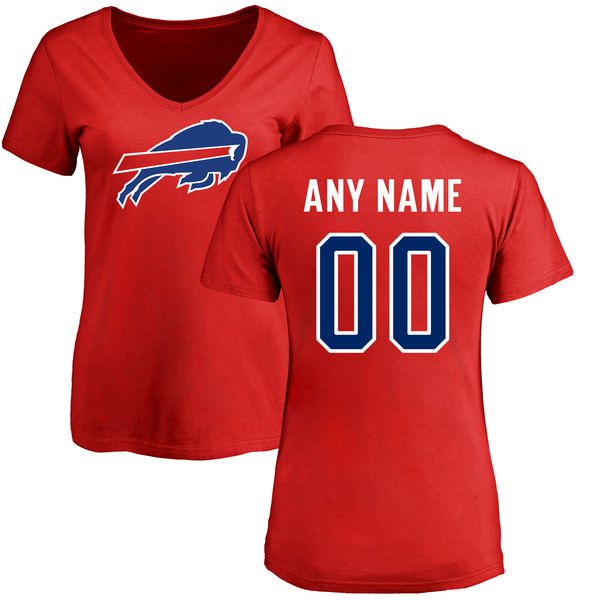 Women Buffalo Bills NFL Pro Line Red Custom Name and Number Logo Slim Fit T-Shirt